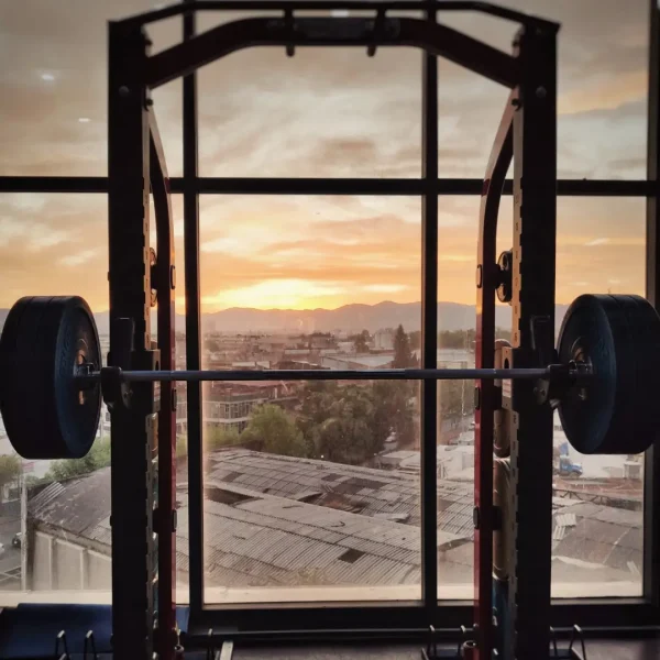 Barre d'entraînement avec poids vue coucher de soleil Stronger Experts